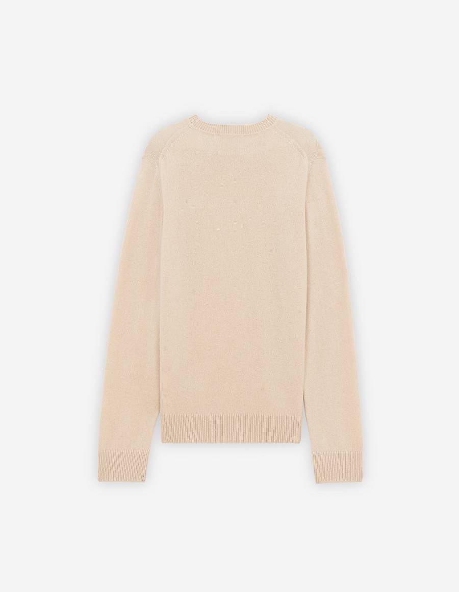 Beige Men's Maison Kitsune Baby Fox Patch Cosy R-neck Sweaters | AU-M0562