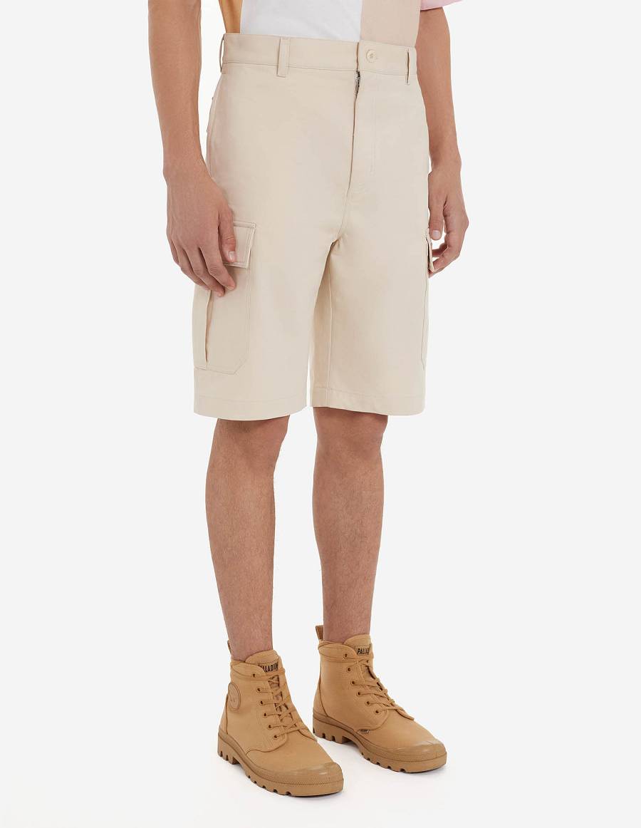 Beige Men's Maison Kitsune Cafe Army Shorts | AU-S0826