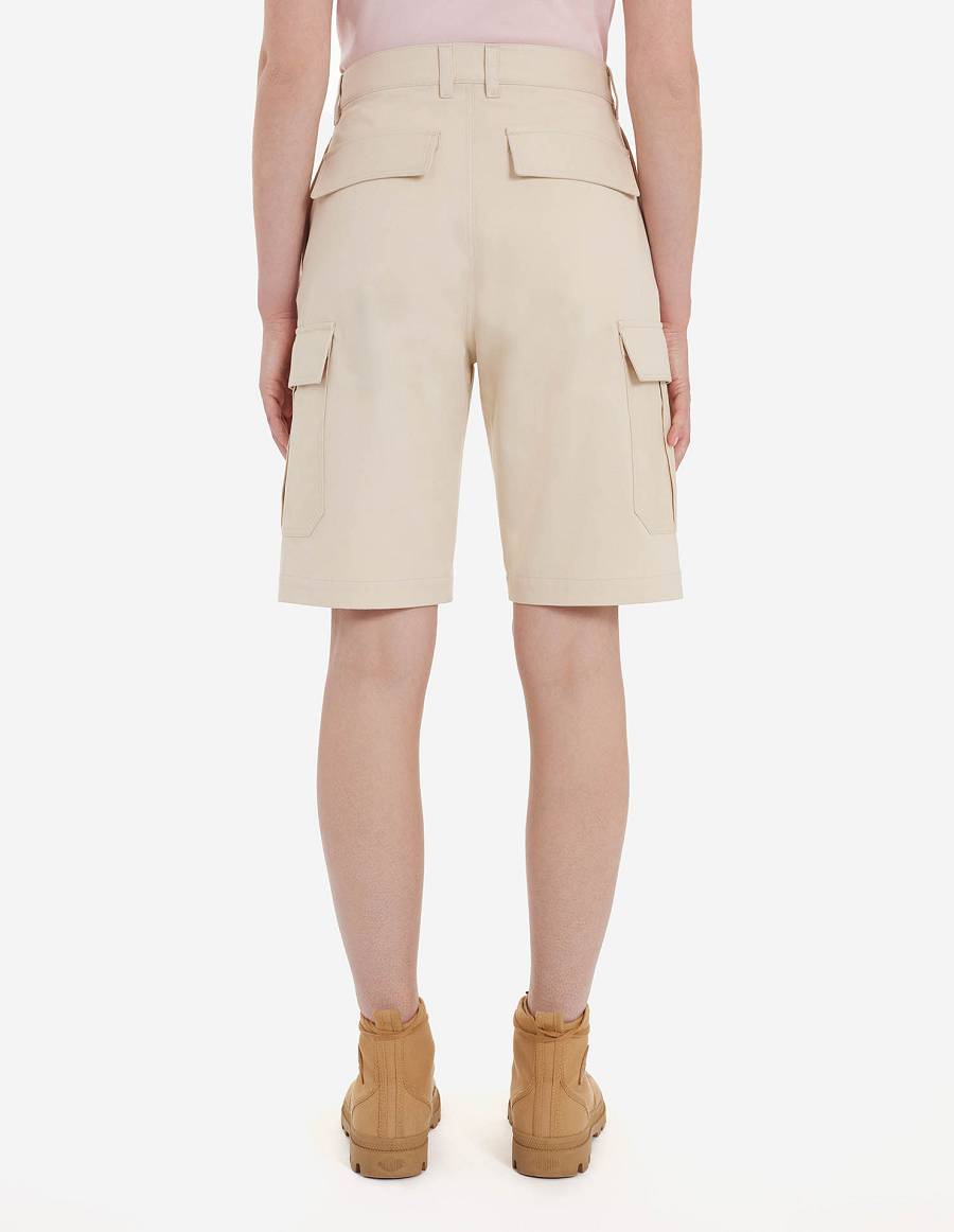 Beige Men's Maison Kitsune Cafe Army Shorts | AU-S0826