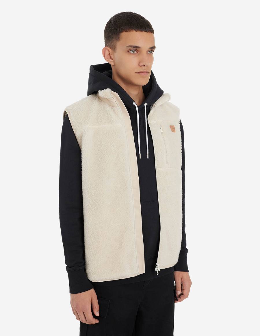 Beige Men's Maison Kitsune Cafe Fleece Jackets | AU-E0584