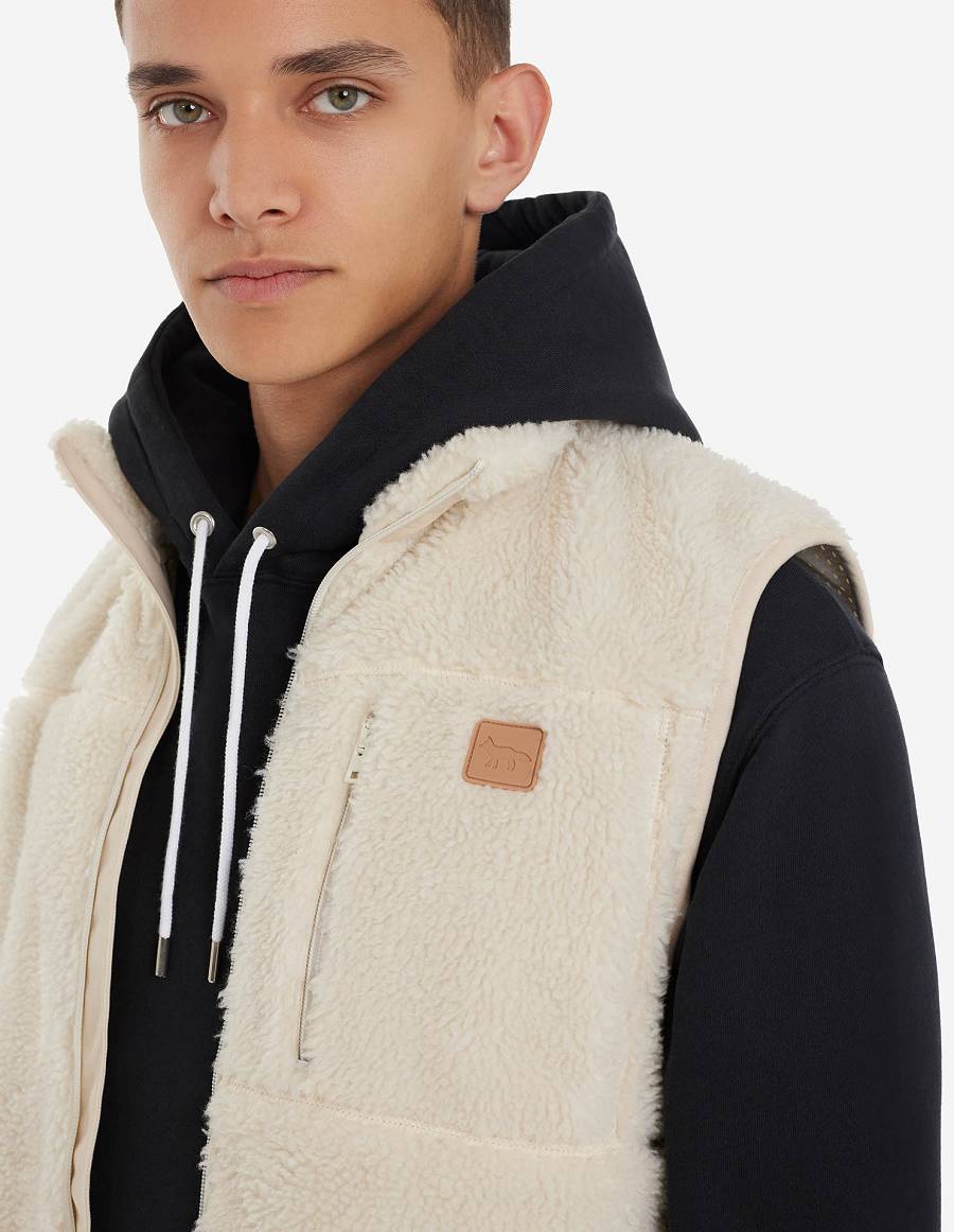 Beige Men's Maison Kitsune Cafe Fleece Jackets | AU-E0584