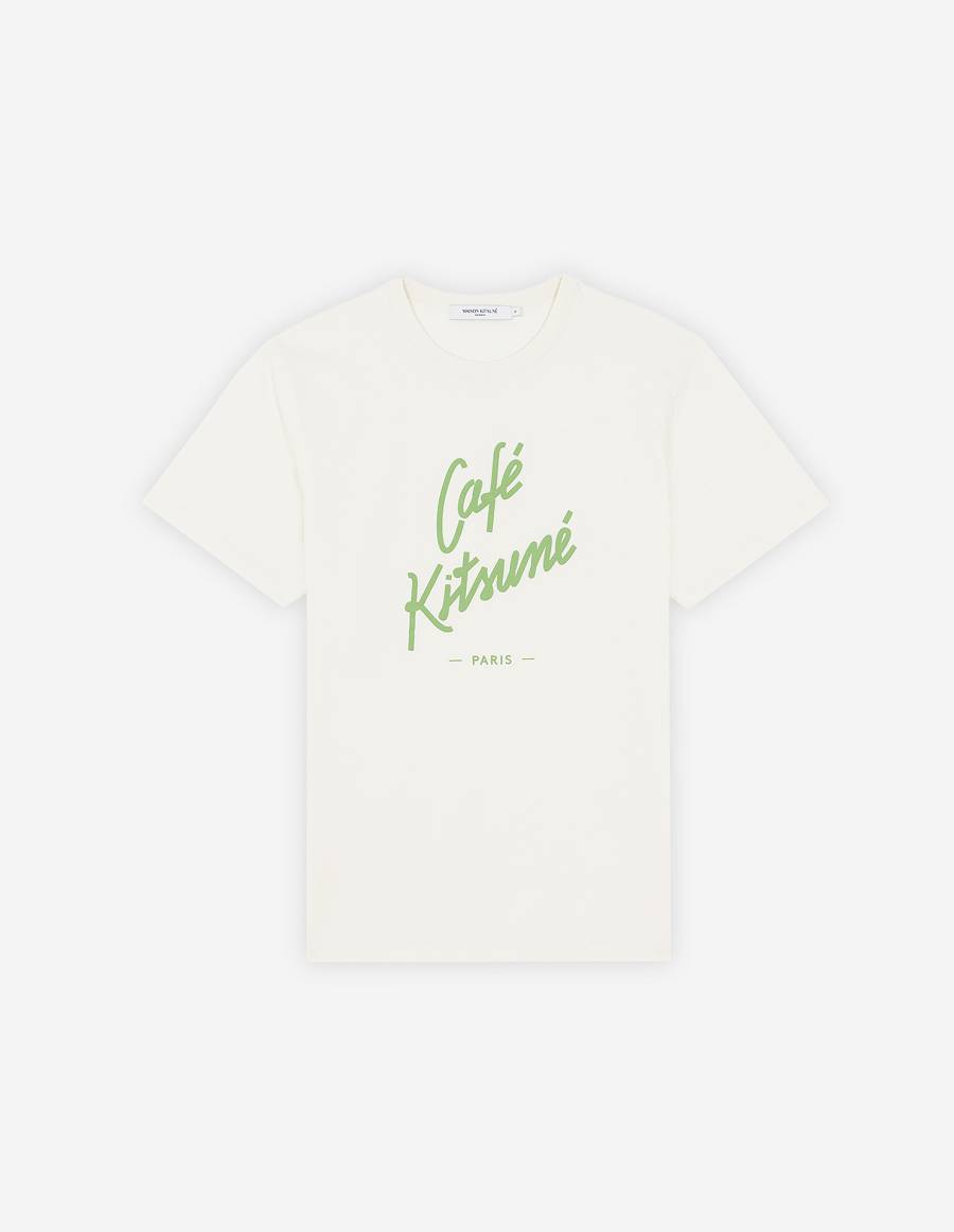 Beige Men\'s Maison Kitsune Cafe Kitsune Classic T Shirts | AU-K0603