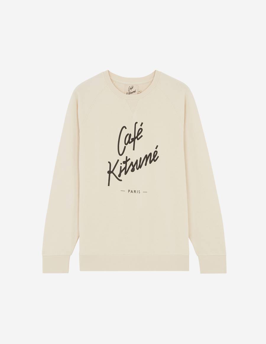 Beige Men\'s Maison Kitsune Cafe Kitsune Sweatshirts | AU-S0271