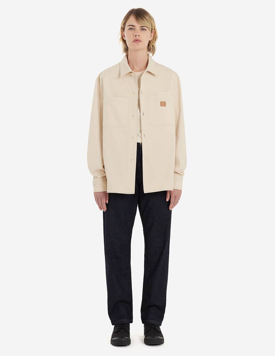 Beige Men's Maison Kitsune Cafe Workwear Shirts | AU-Q0601