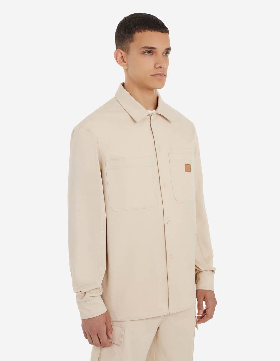 Beige Men's Maison Kitsune Cafe Workwear Shirts | AU-Q0601