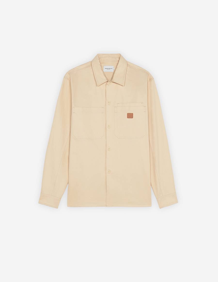 Beige Men\'s Maison Kitsune Cafe Workwear Shirts | AU-Q0601