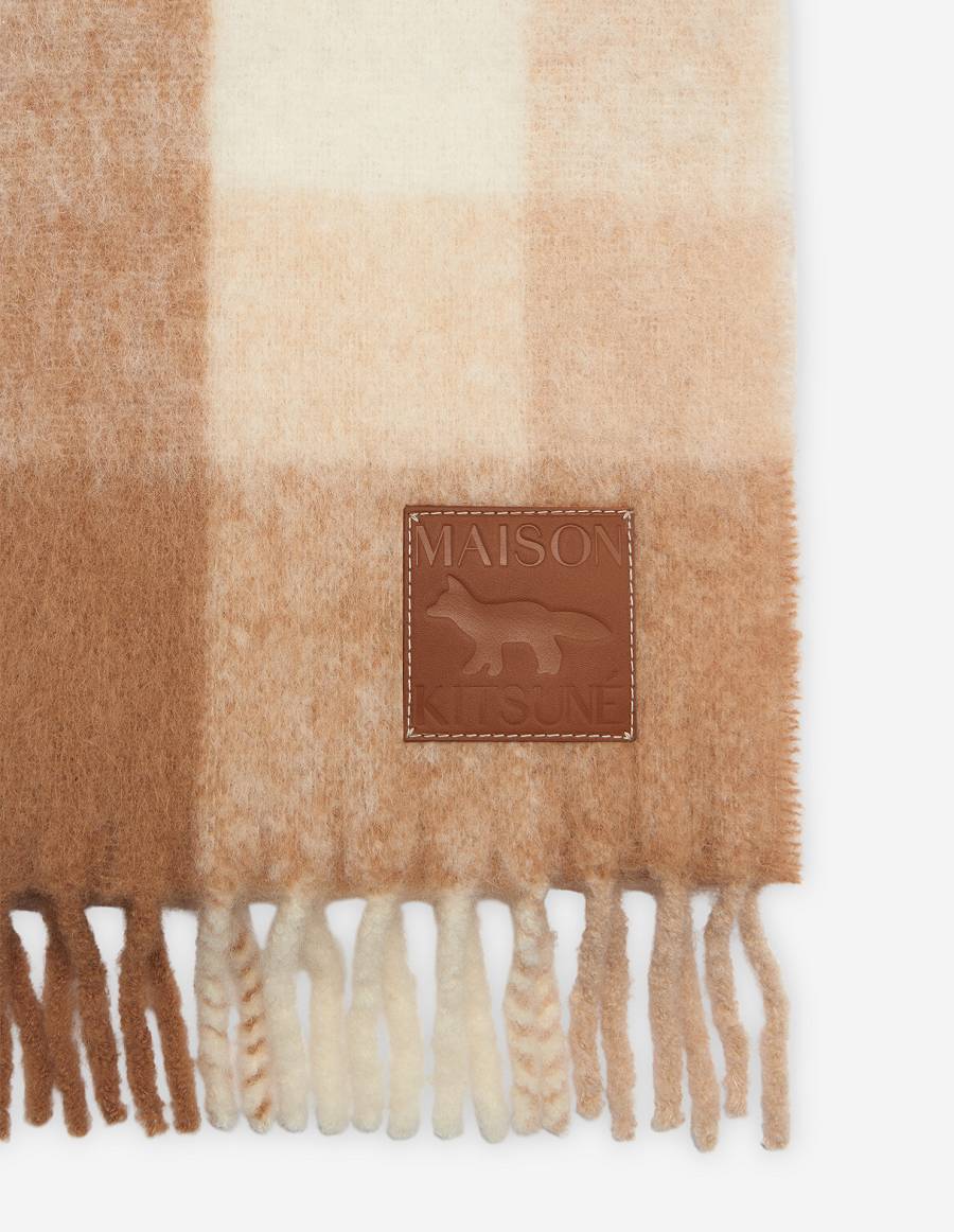 Beige Men's Maison Kitsune Check Fringed Scarf | AU-S0270