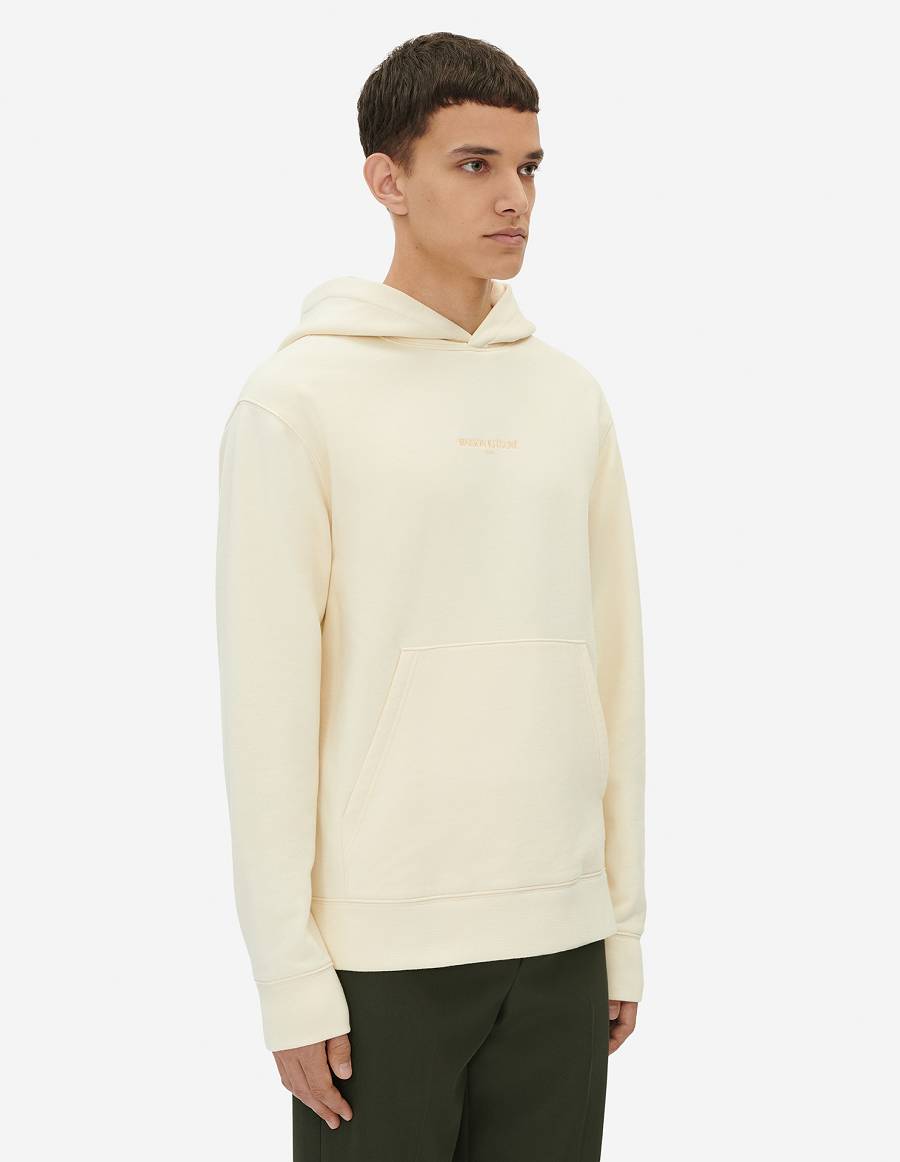 Beige Men's Maison Kitsune Embroidered Cordless Hoodies | AU-O1421