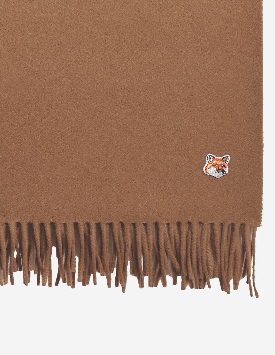 Beige Men's Maison Kitsune Fox Head Patch Wool Scarf | AU-O1711