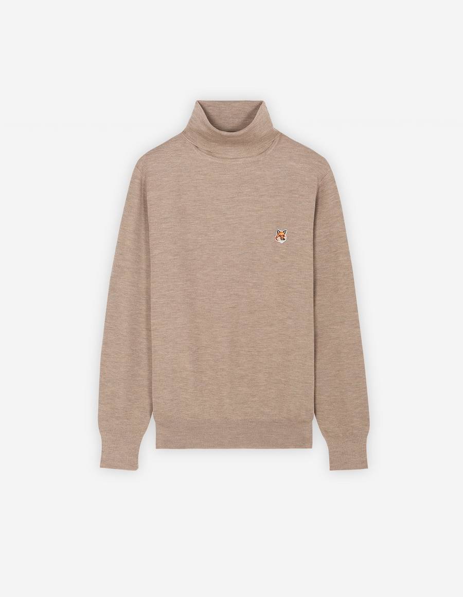 Beige Men\'s Maison Kitsune Fox Head Patch Turtleneck Sweaters | AU-Y0991