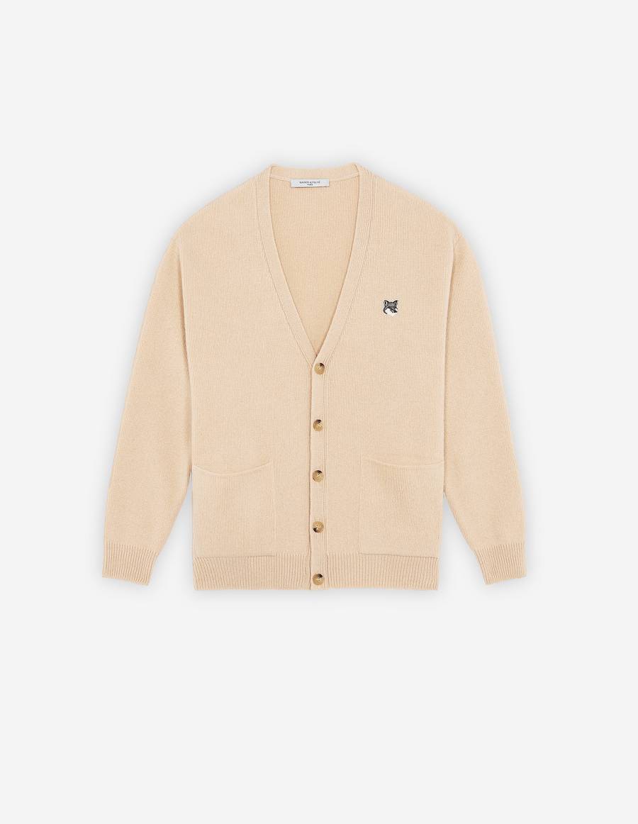 Beige Men\'s Maison Kitsune Grey Fox Head Patch Relaxed Cardigan | AU-C0144