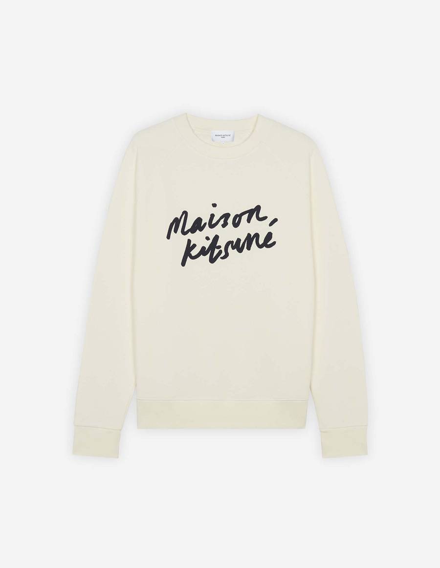 Beige Men\'s Maison Kitsune Handwriting Clean Sweatshirts | AU-G0858