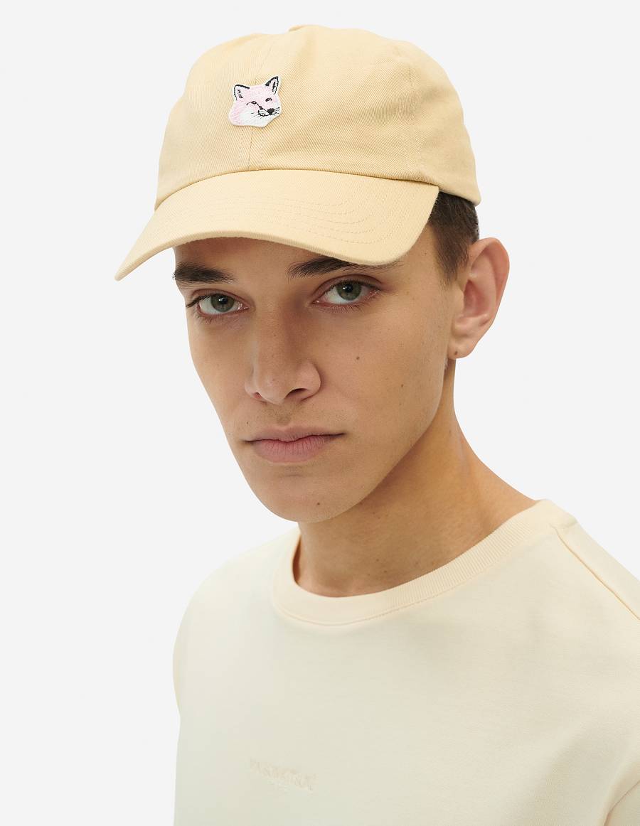 Beige Men's Maison Kitsune Monochrome Fox Head Patch 6p Caps | AU-F0567