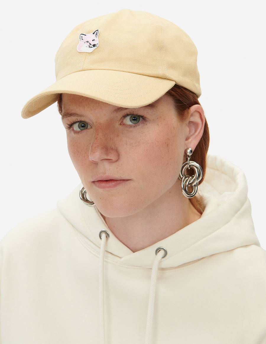 Beige Men's Maison Kitsune Monochrome Fox Head Patch 6p Caps | AU-F0567