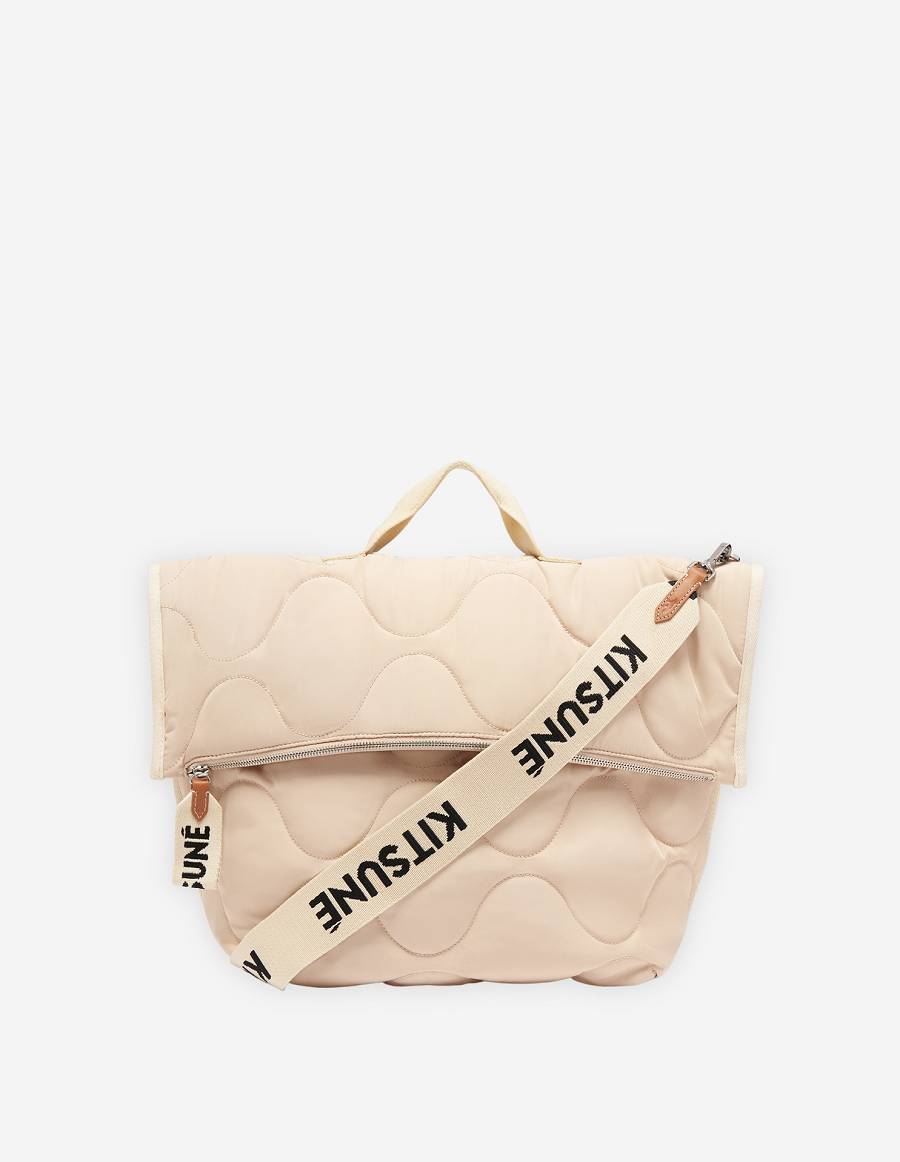 Beige Men\'s Maison Kitsune Nylon Quilted Bags | AU-K0882