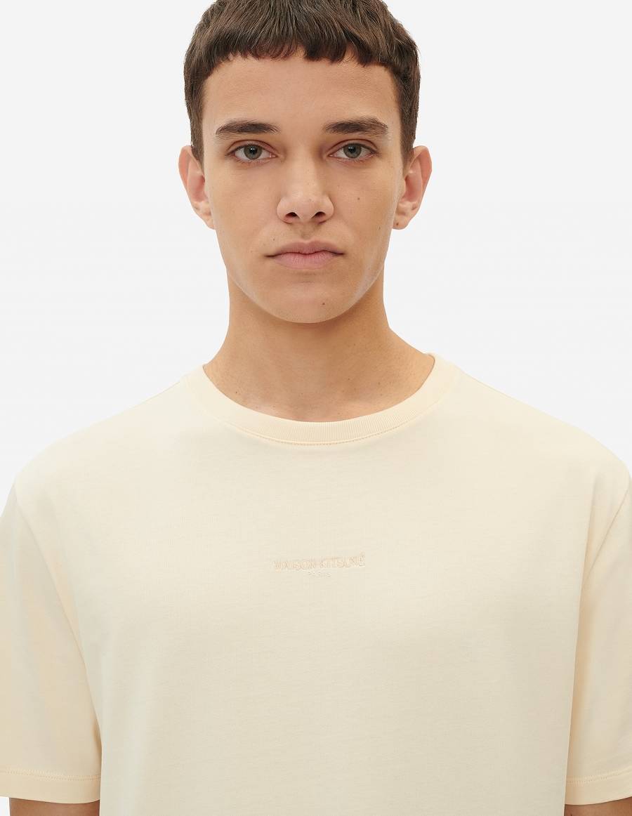 Beige Men's Maison Kitsune Paris Embroidery Relaxed T Shirts | AU-H0685