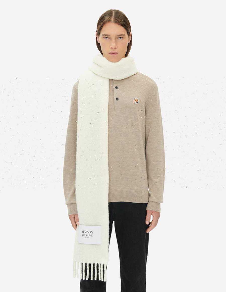 Beige Men's Maison Kitsune Plain Fringed Scarf | AU-G0104