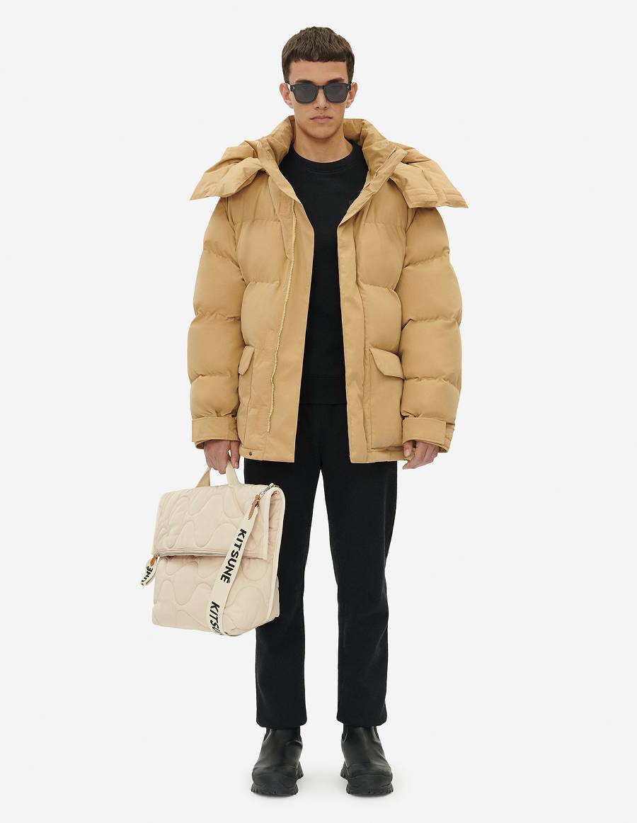 Beige Men's Maison Kitsune Puffer Jackets | AU-G0269