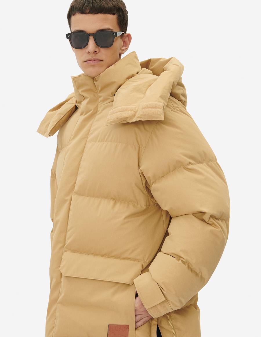 Beige Men's Maison Kitsune Puffer Jackets | AU-G0269