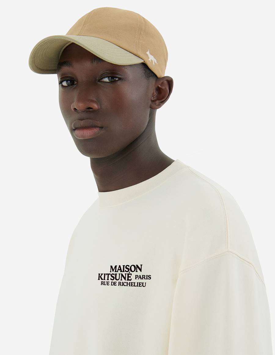 Beige Men's Maison Kitsune Rue De Richelieu Relaxed Sweatshirts | AU-C0811