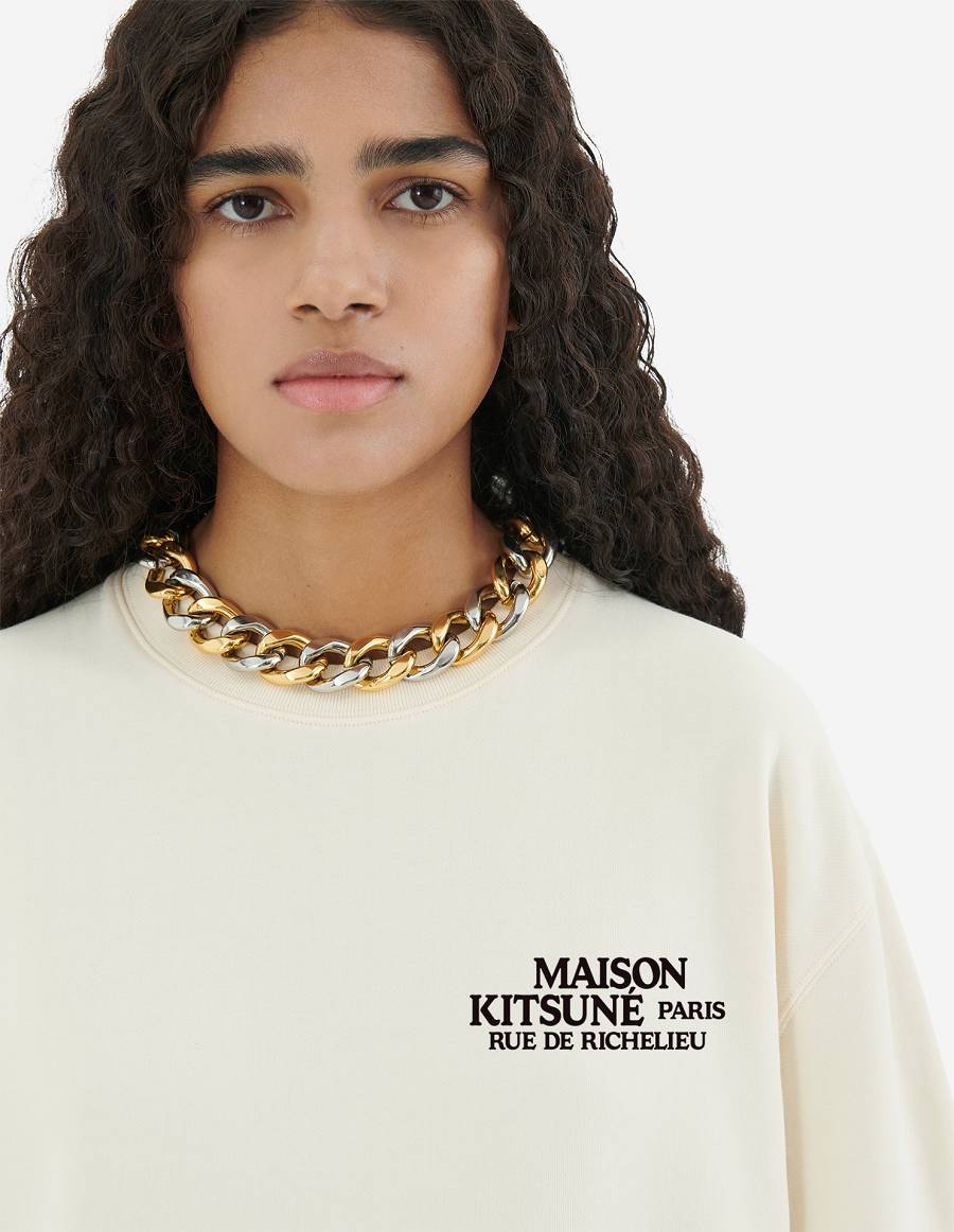 Beige Men's Maison Kitsune Rue De Richelieu Relaxed Sweatshirts | AU-C0811