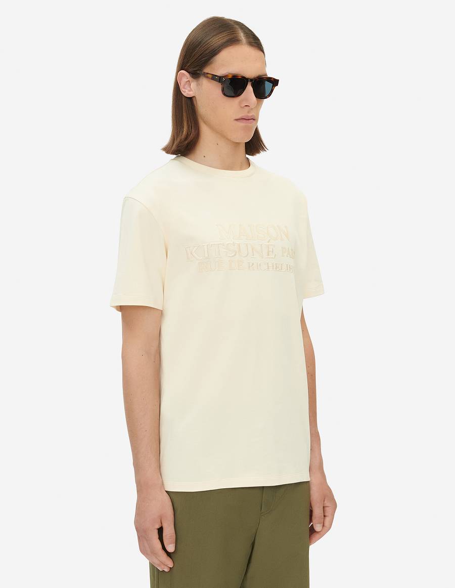 Beige Men's Maison Kitsune Rue Richelieu Relaxed T Shirts | AU-F0335