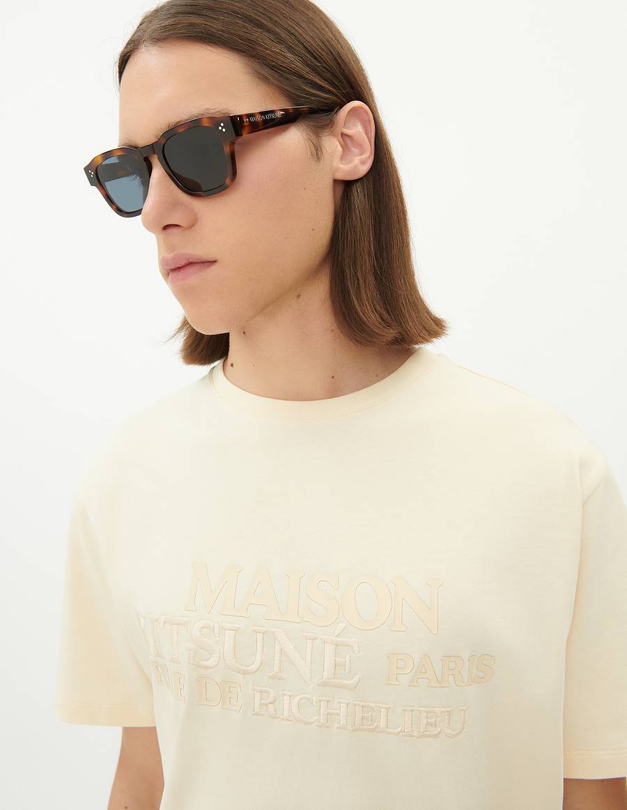 Beige Men's Maison Kitsune Rue Richelieu Relaxed T Shirts | AU-F0335