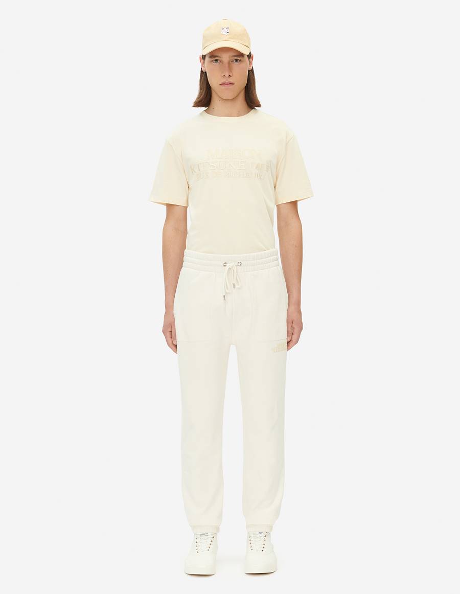 Beige Men's Maison Kitsune Rue Richelieu Drawsting Regular Jog Pants | AU-S0880