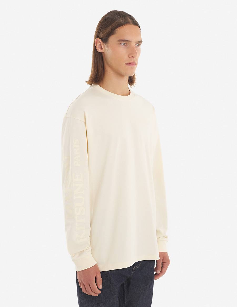 Beige Men's Maison Kitsune Rue Richelieu Relaxed Long Sleeves T Shirts | AU-W0252