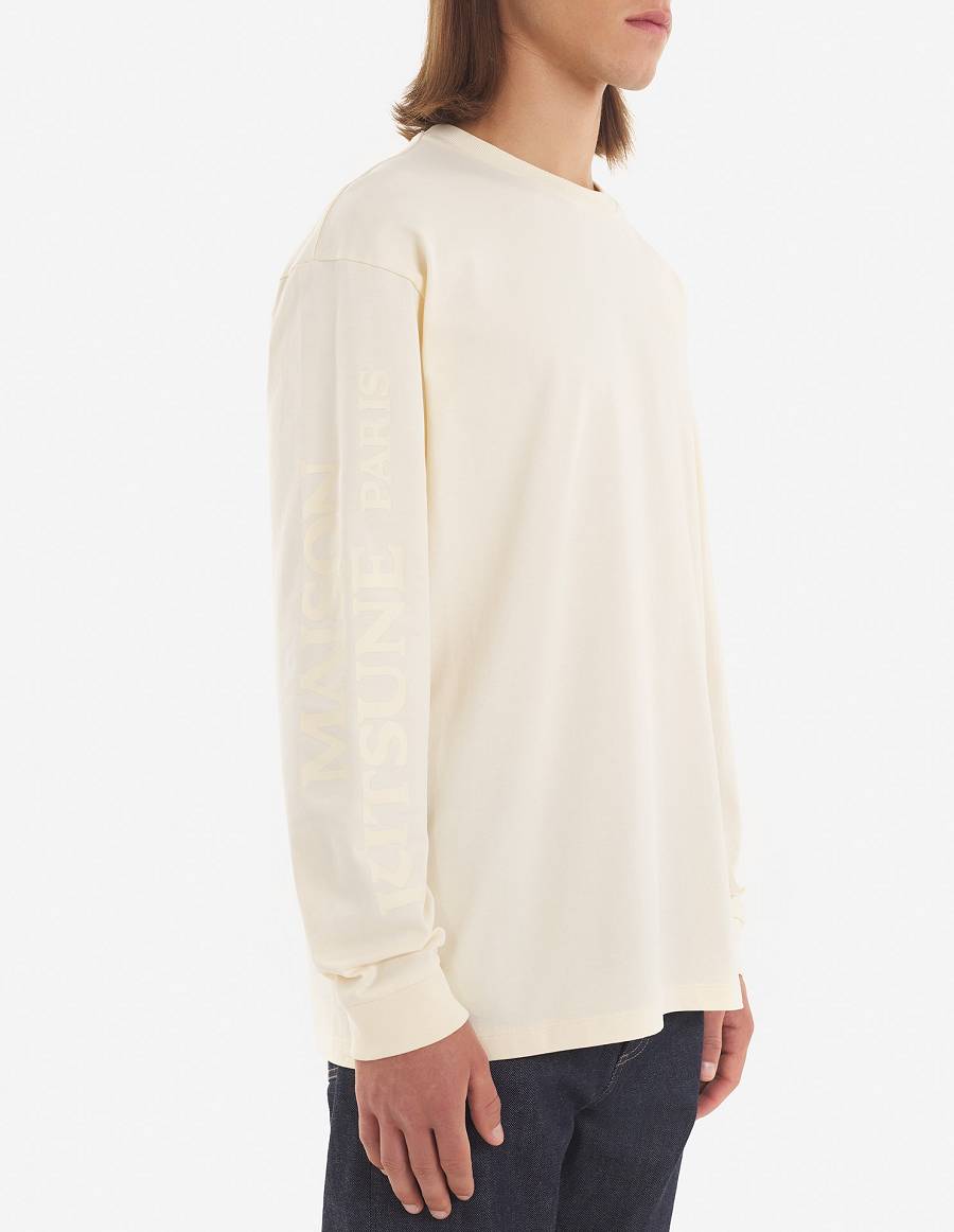 Beige Men's Maison Kitsune Rue Richelieu Relaxed Long Sleeves T Shirts | AU-W0252