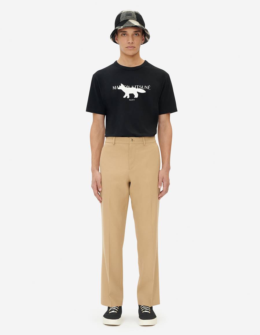 Beige Men's Maison Kitsune Suit Pants | AU-X0319