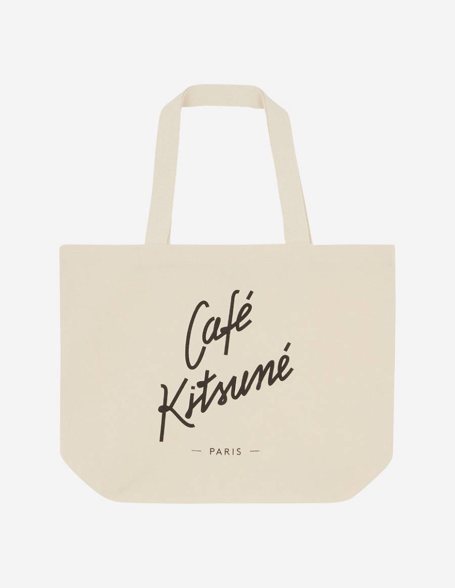 Beige Men\'s Maison Kitsune Tote Cafe Kitsune Lt Bags | AU-M0747