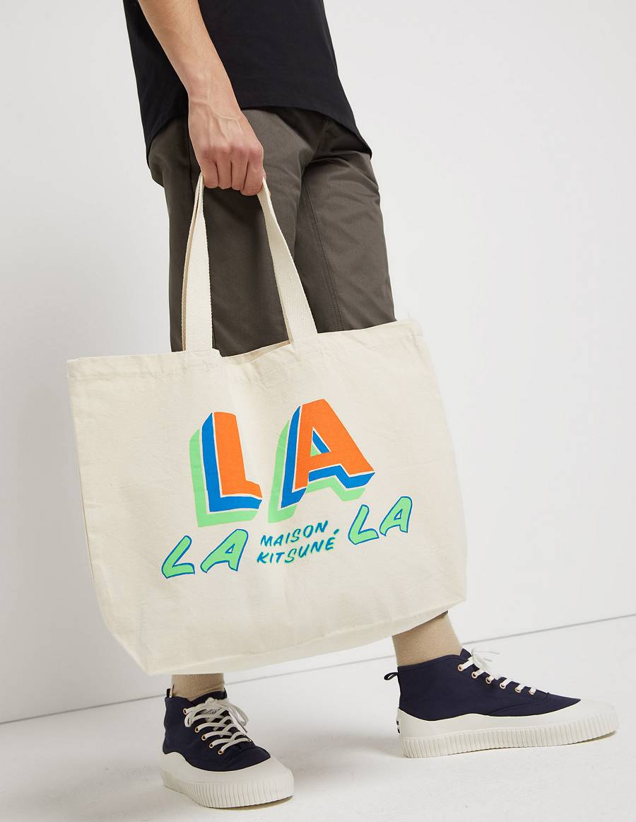 Beige Men's Maison Kitsune Tote L.A. Ben Klevay Bags | AU-F0712