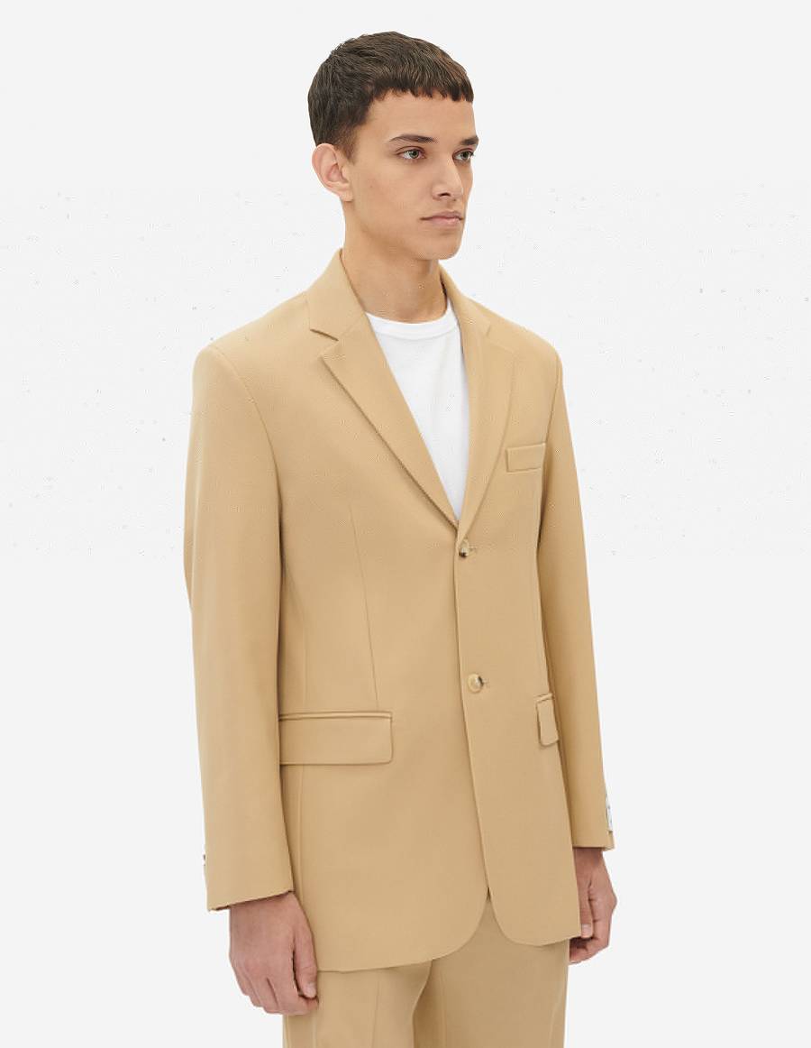 Beige Men's Maison Kitsune Two Buttons Jackets | AU-Y0730