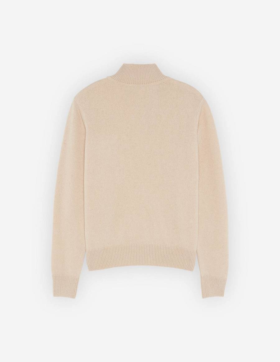 Beige Women's Maison Kitsune Baby Fox Patch Boxy Turtleneck Sweaters | AU-M0544