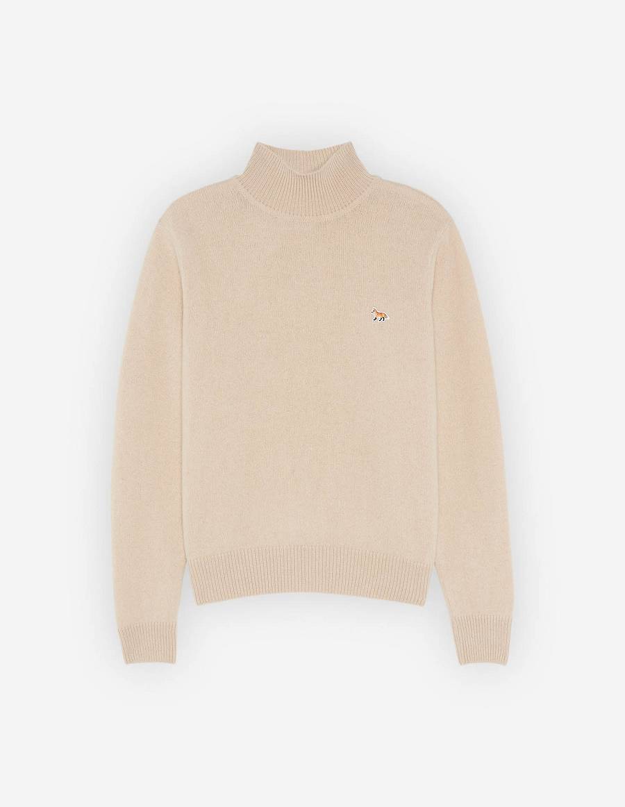 Beige Women\'s Maison Kitsune Baby Fox Patch Boxy Turtleneck Sweaters | AU-M0544