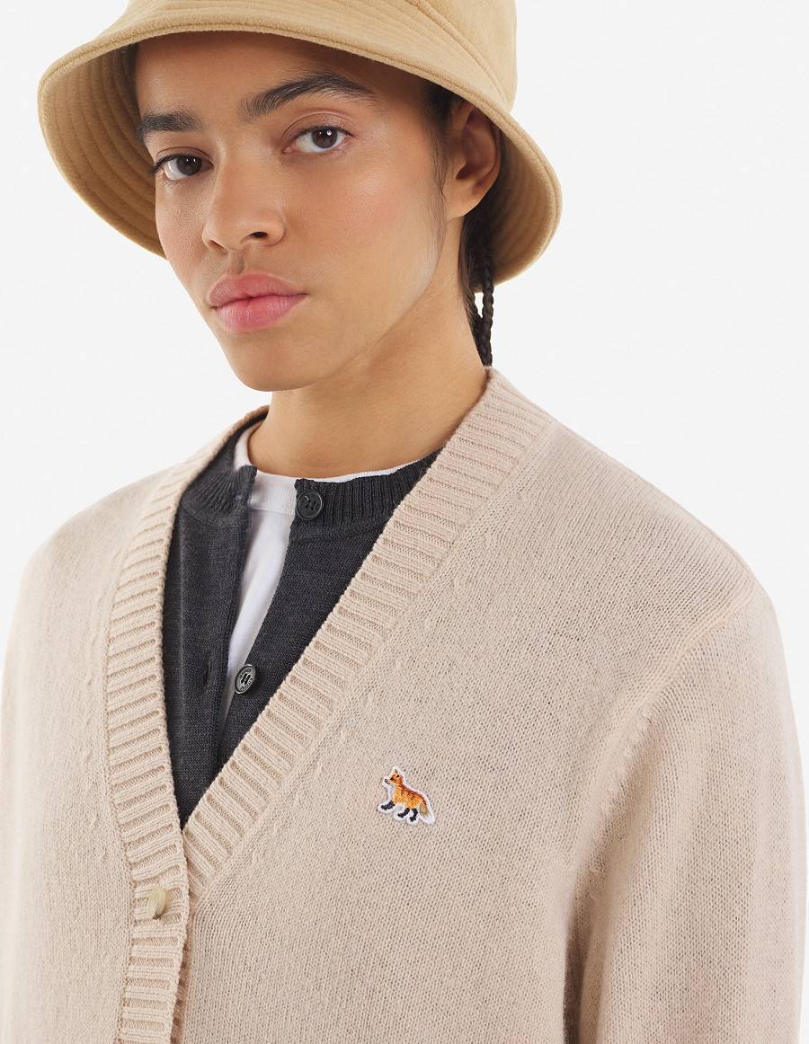 Beige Women's Maison Kitsune Baby Fox Patch Boxy Cardigan | AU-M0939