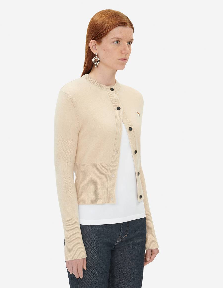 Beige Women's Maison Kitsune Baby Fox Patch R-neck Fitted Cardigan | AU-S0971