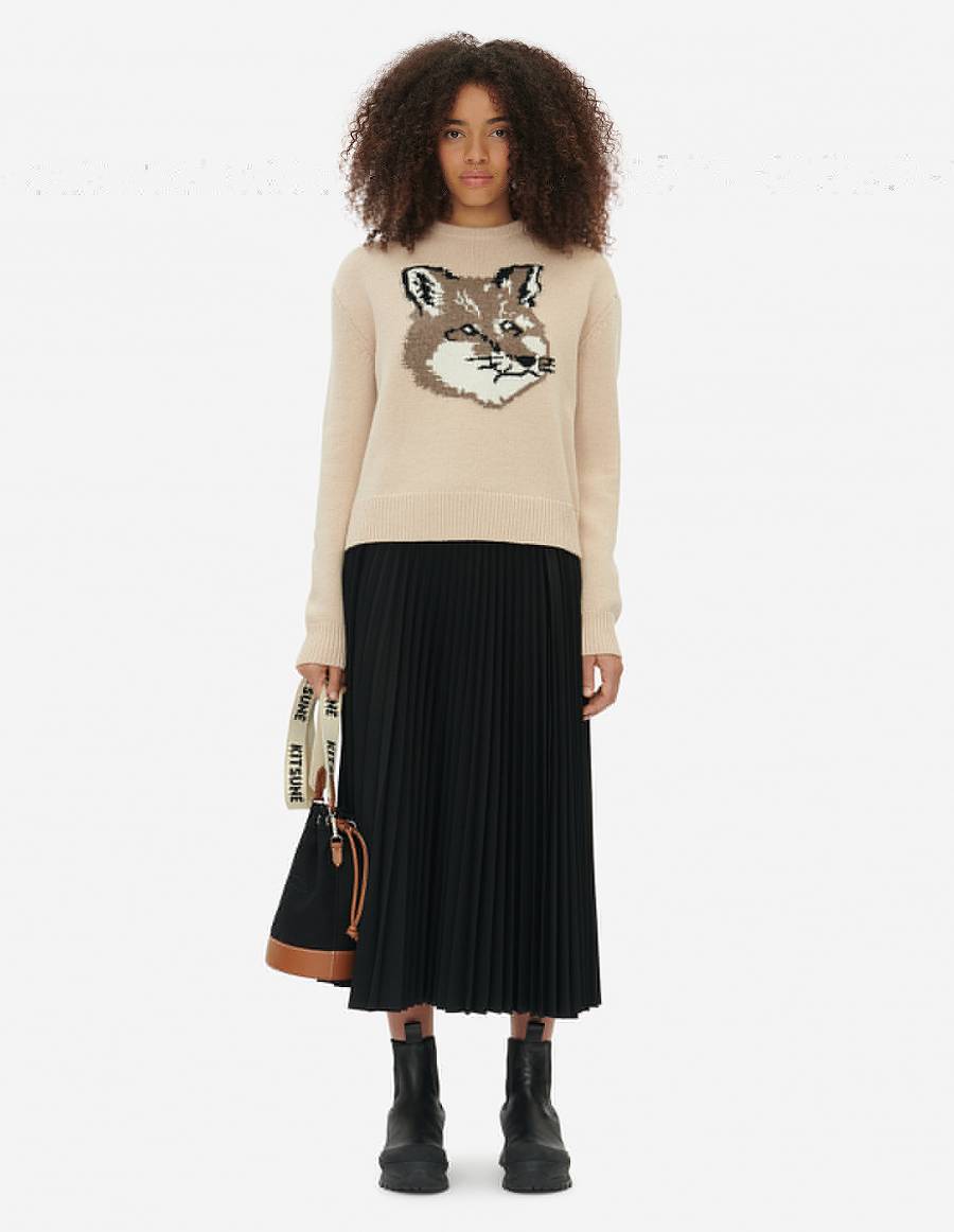 Beige Women's Maison Kitsune Big Fox Head Sweaters | AU-G0965