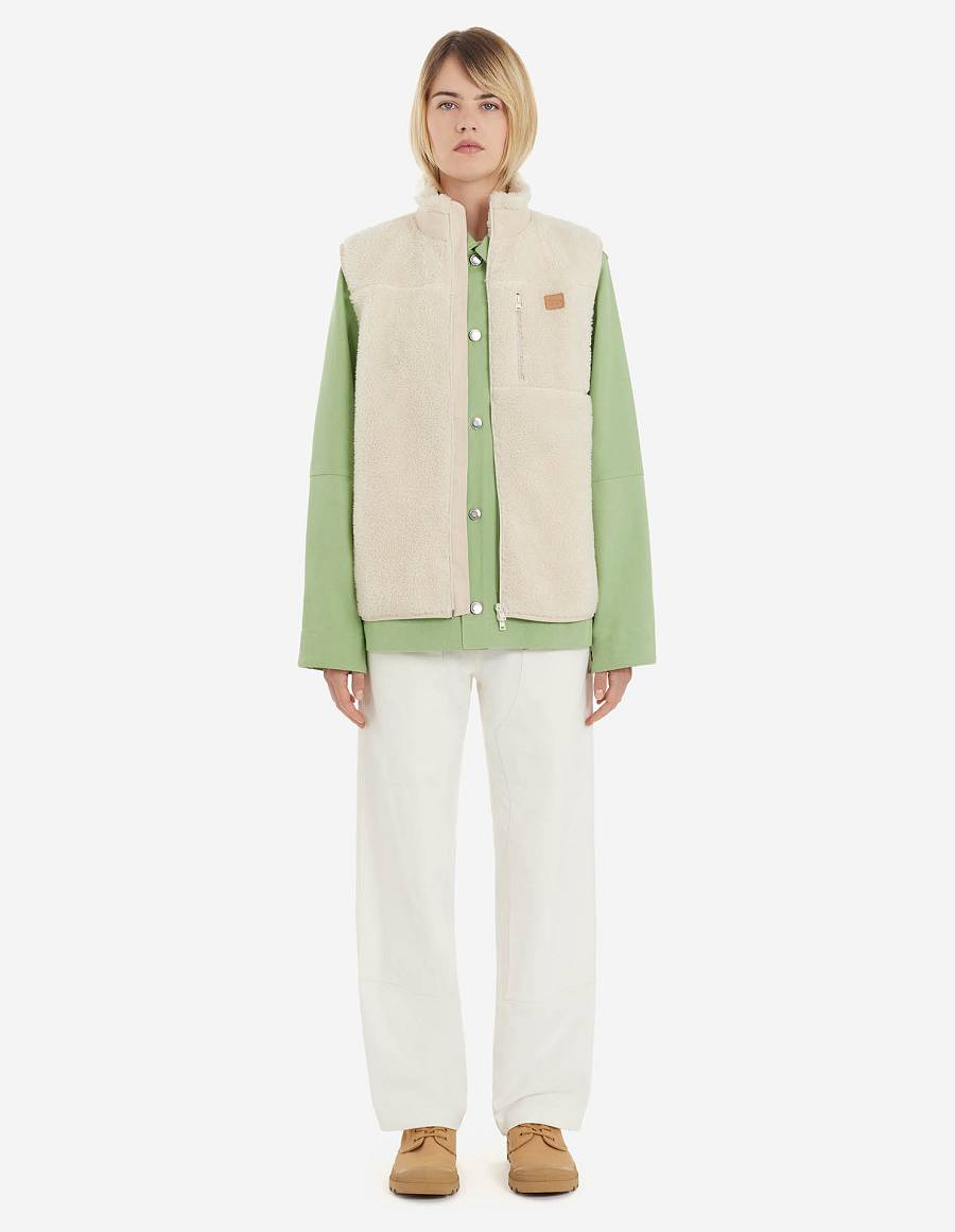 Beige Women's Maison Kitsune Cafe Fleece Jackets | AU-J0773