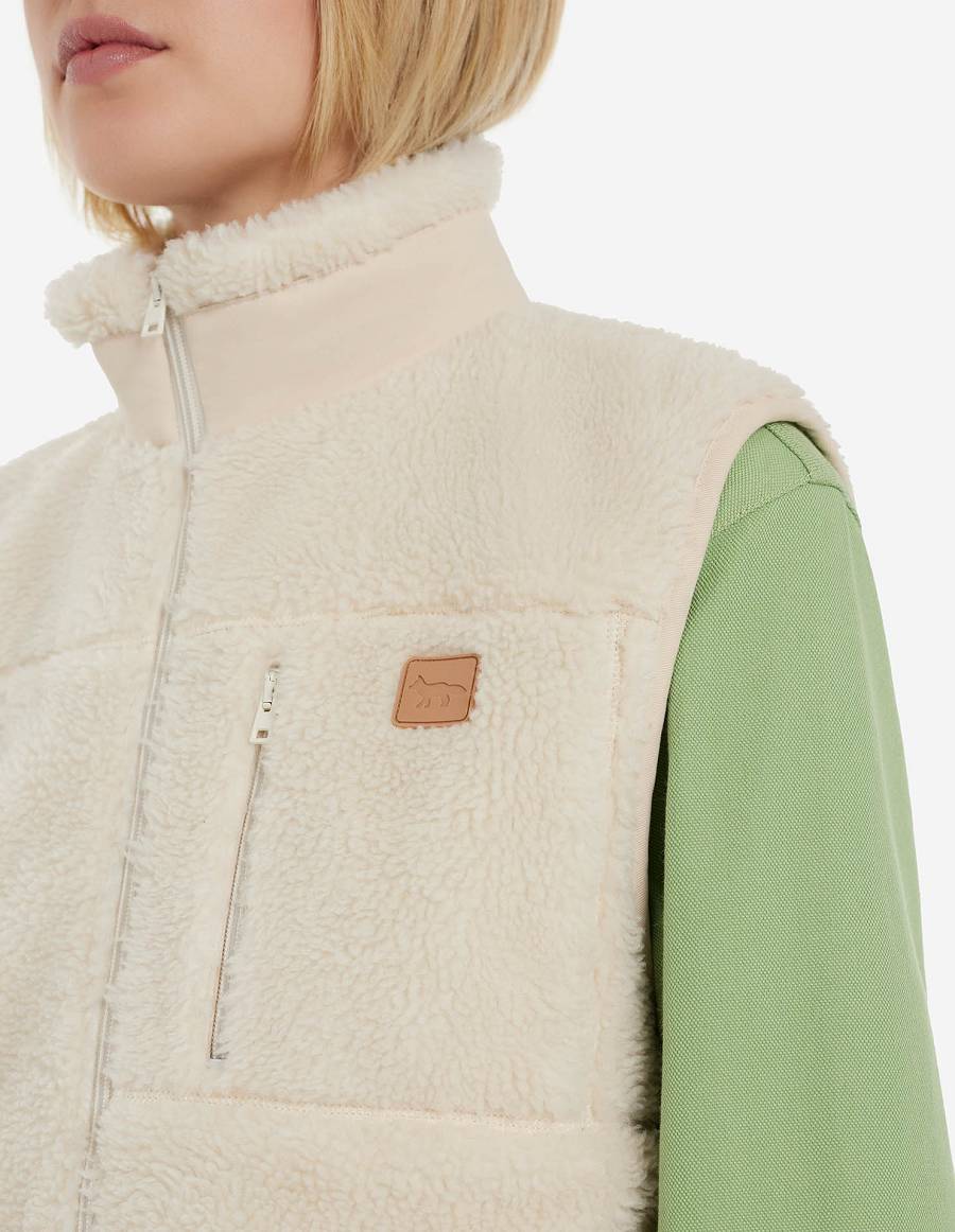 Beige Women's Maison Kitsune Cafe Fleece Jackets | AU-J0773