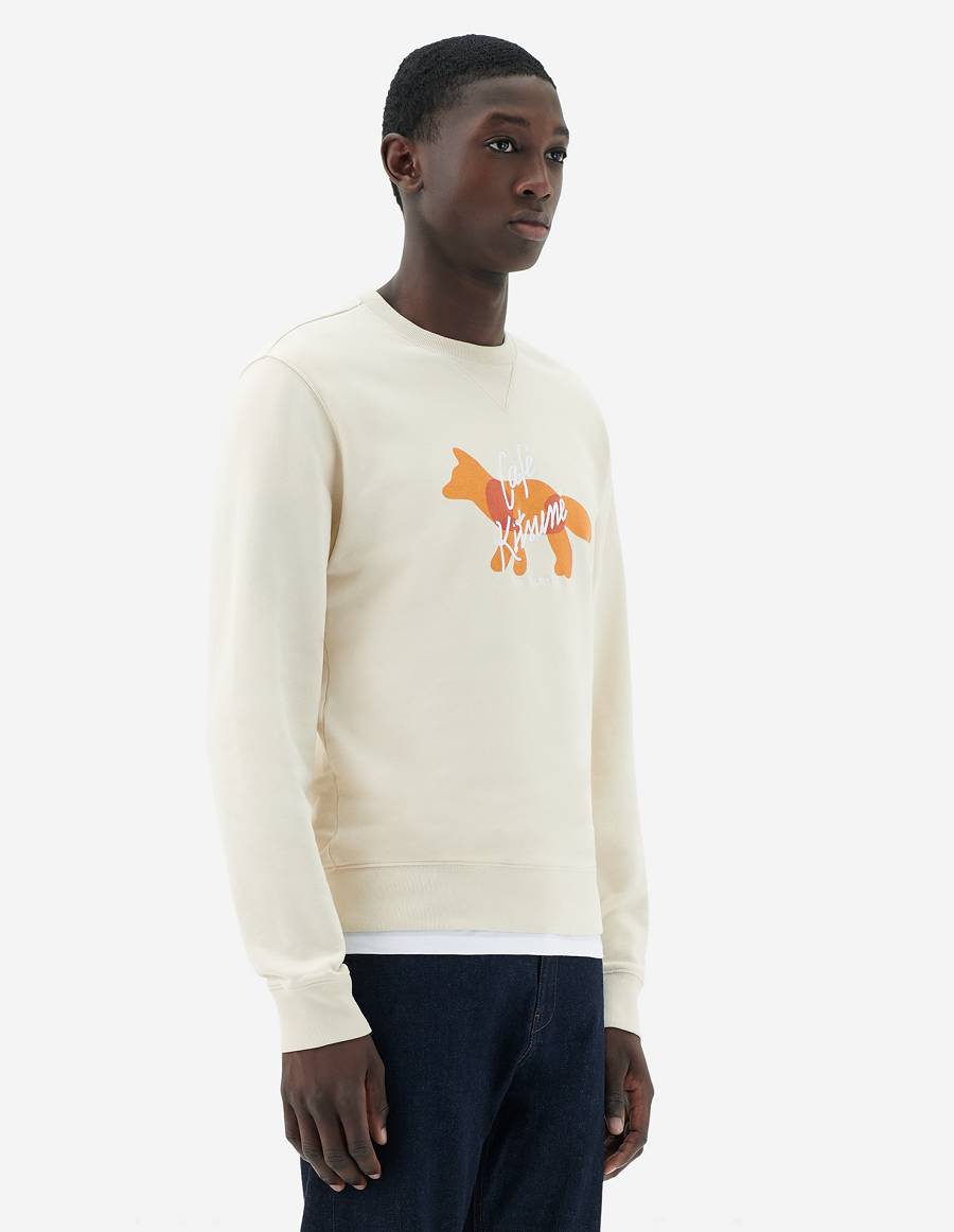 Beige Women's Maison Kitsune Fox Cafe Kitsune Classic Sweatshirts | AU-L691