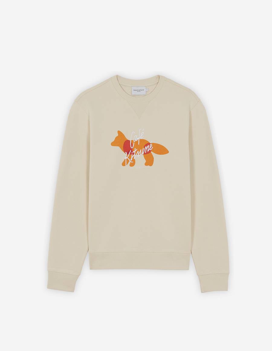 Beige Women\'s Maison Kitsune Fox Cafe Kitsune Classic Sweatshirts | AU-L691