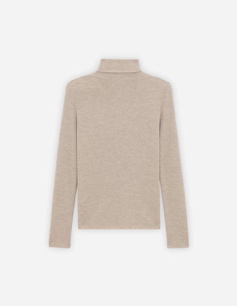 Beige Women's Maison Kitsune Fox Head Patch Fitted Turtleneck Sweaters | AU-U0528