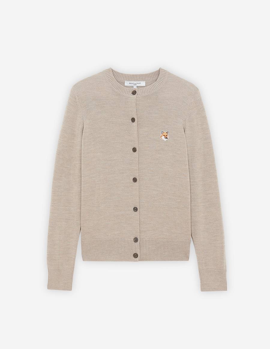 Beige Women\'s Maison Kitsune Fox Head Patch Adjusted R-neck Cardigan | AU-X0290