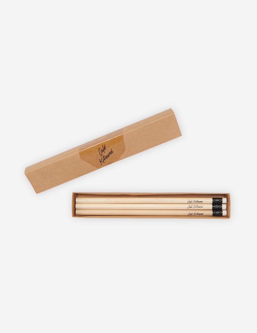 Beige Women's Maison Kitsune Pack Of 3 Pencils Cafe Kitsune Accessories | AU-A0118