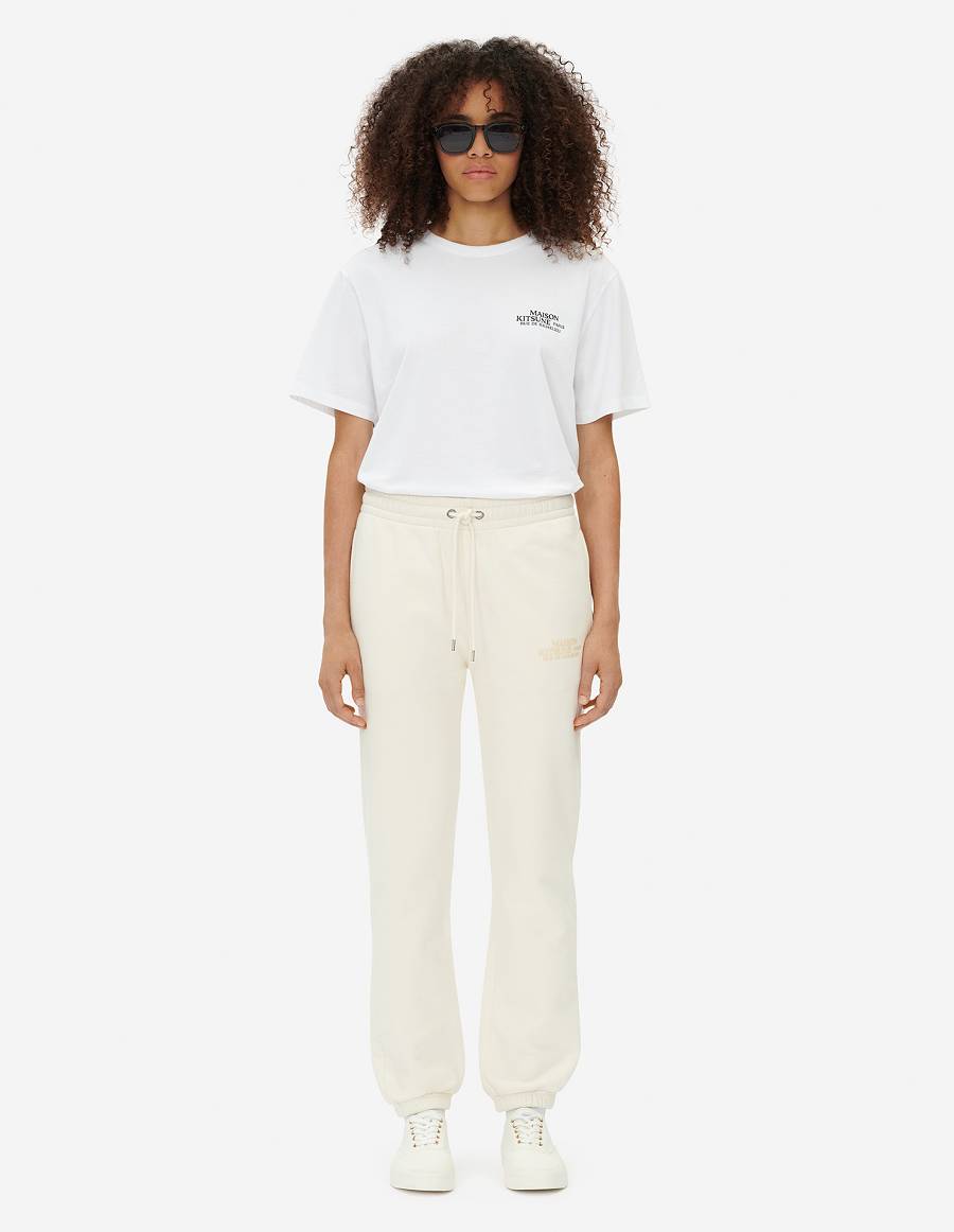 Beige Women's Maison Kitsune Rue Richelieu Drawsting Regular Jog Pants | AU-F0422