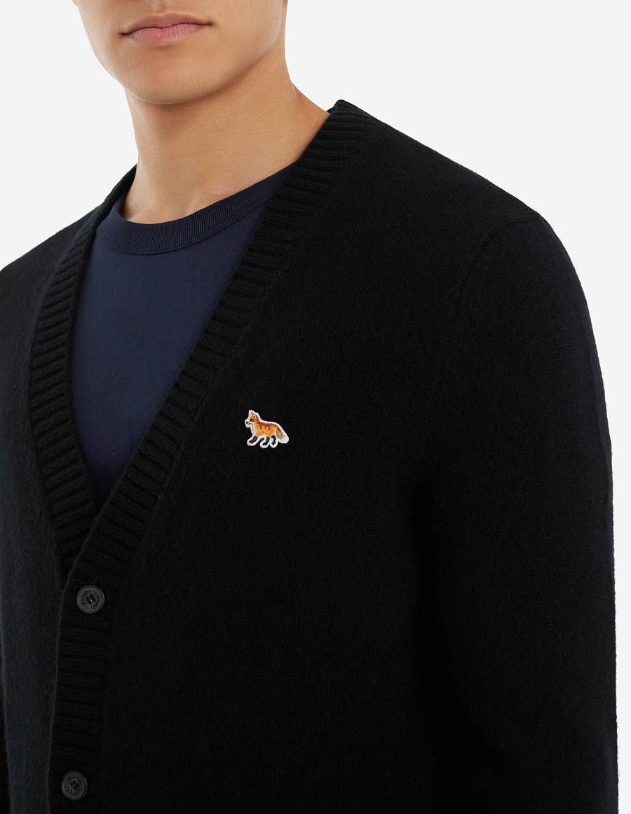 Black Men's Maison Kitsune Baby Fox Patch Cosy Cardigan | AU-F0M61