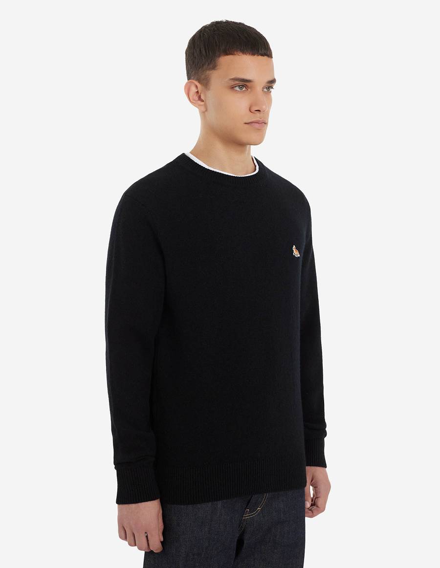 Black Men's Maison Kitsune Baby Fox Patch Cosy R-neck Sweaters | AU-K0679