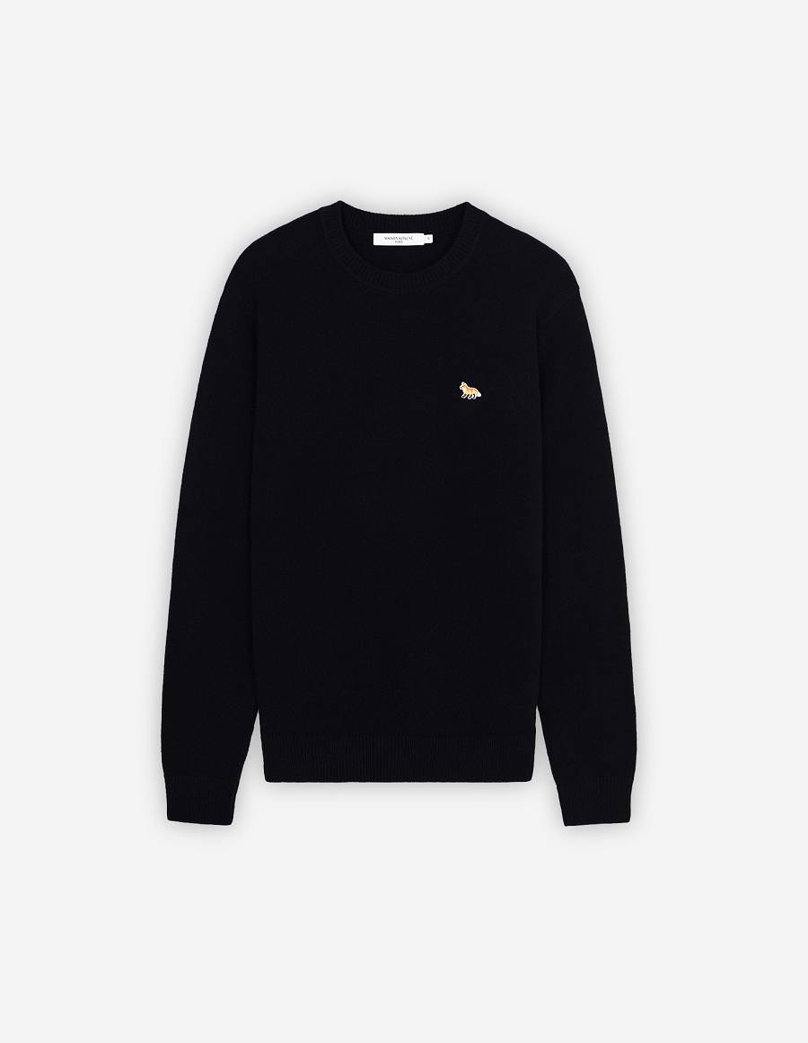 Black Men\'s Maison Kitsune Baby Fox Patch Cosy R-neck Sweaters | AU-K0679